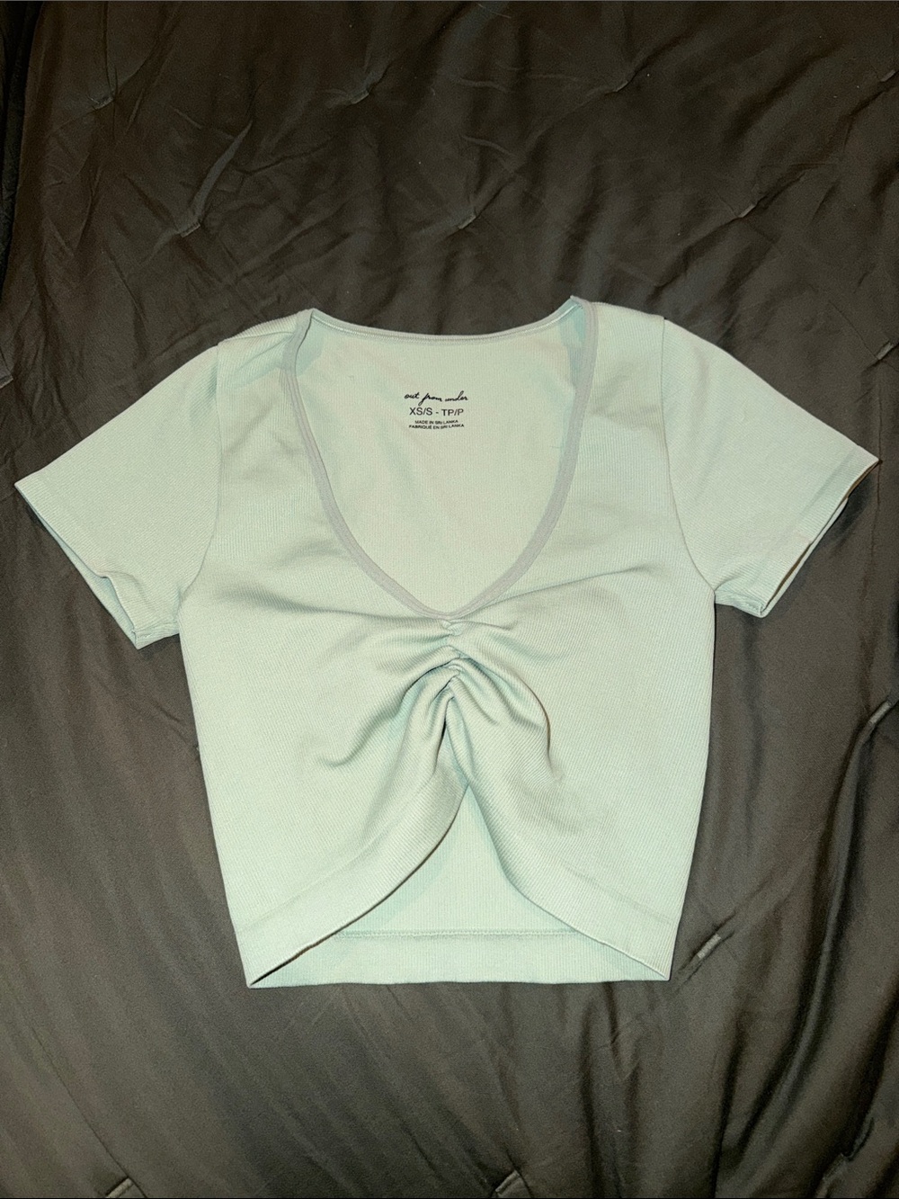 Urban Outfitters Mint Ruched V-Neck Crop Top
